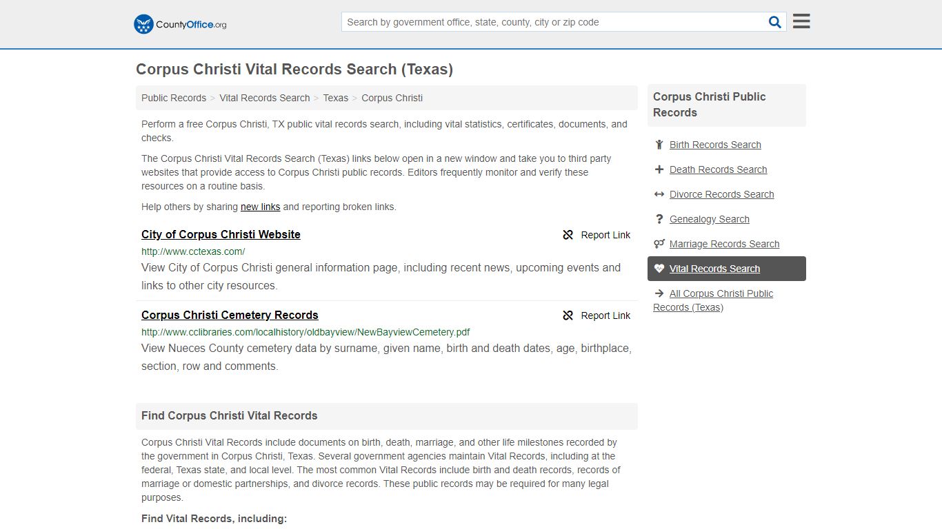 Vital Records Search - Corpus Christi, TX (Birth, Death, Marriage ...