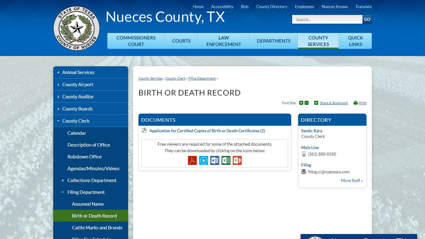 Birth or Death Record | Nueces County, TX